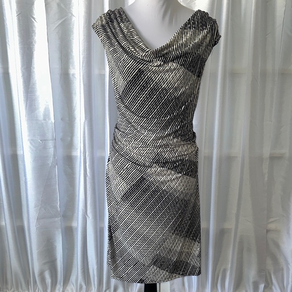 White House Black Market Dresses & Skirts - White House Black Market Cowl Neck Midi Dress Sz L/ Black, White